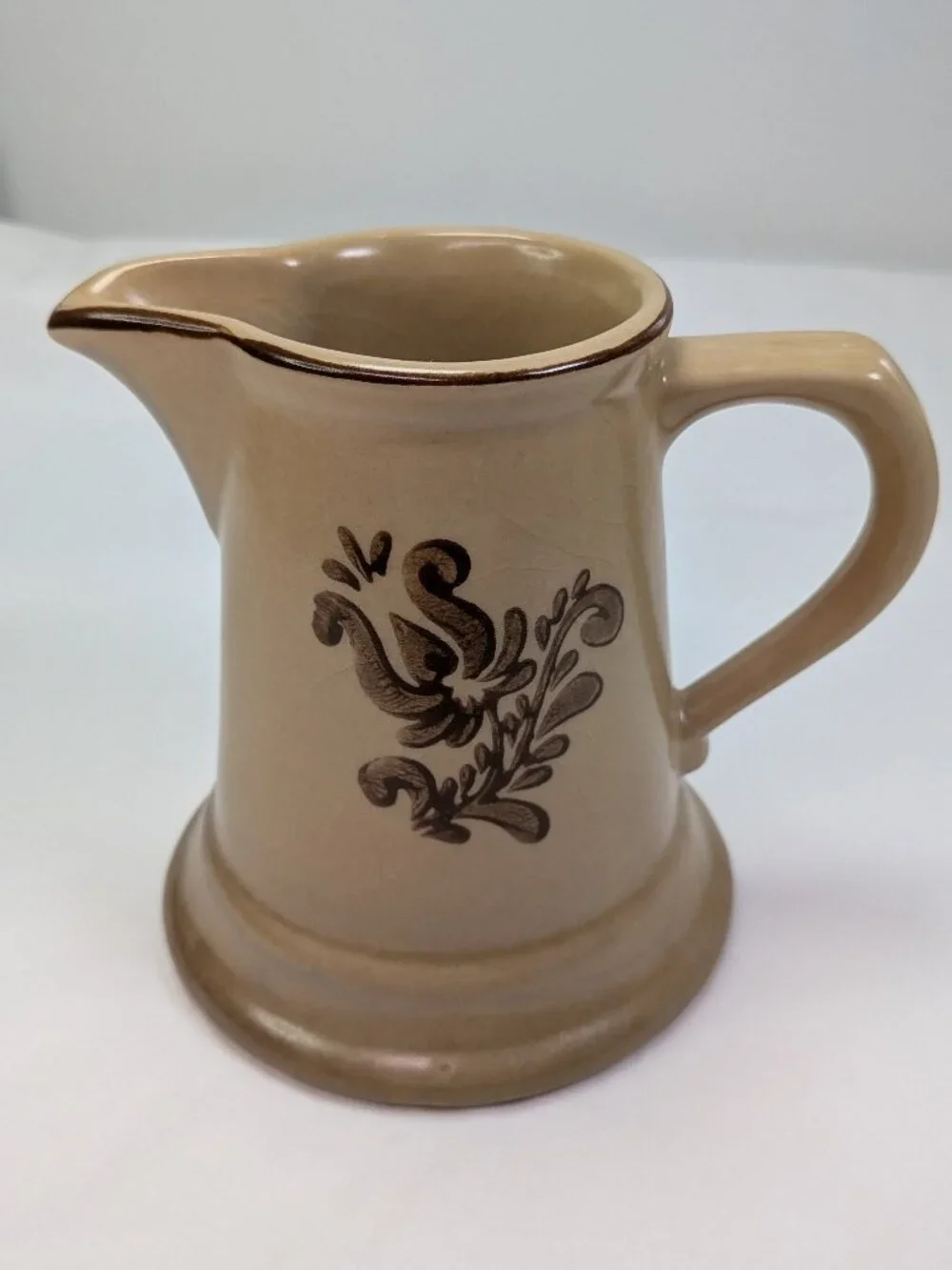 Rustic Farmhouse Stoneware Pitcher Warm Toast Brown Bud Vase Cottagecore Decor